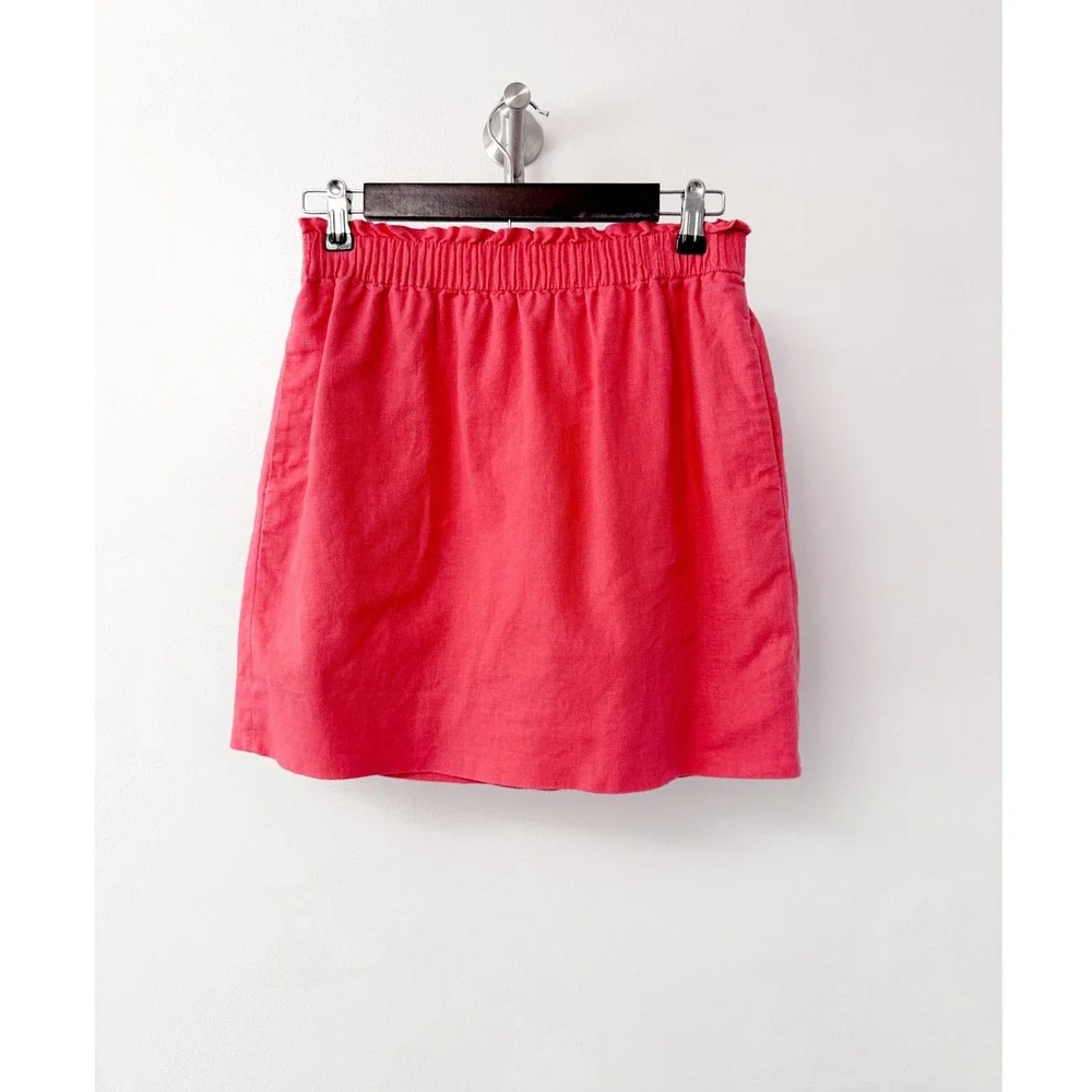 J.Crew Coral Pink Linen Cotton Paperbag Waist Mini Skirt 41575 Womens‎ 2